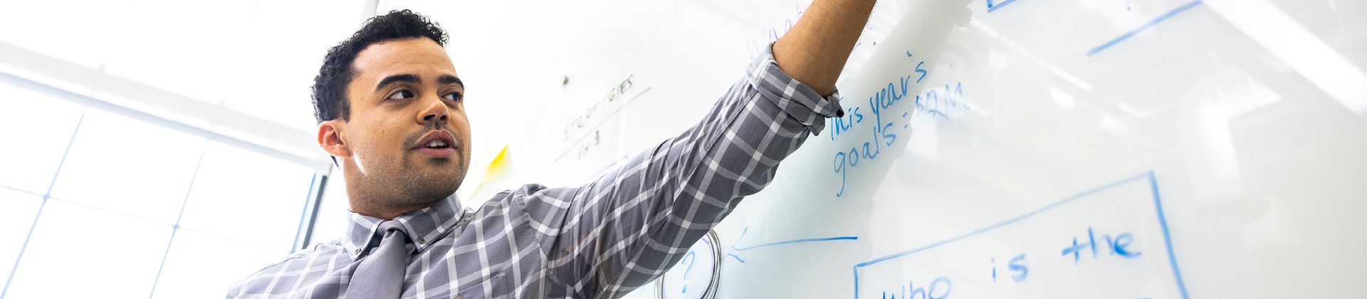 person showing information on a whiteboard